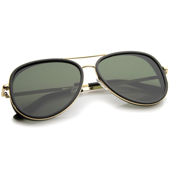 Retro Fashion Side Cover Flat Lens Two-Tone Metal Aviator Sunglasses 53mm Image 4