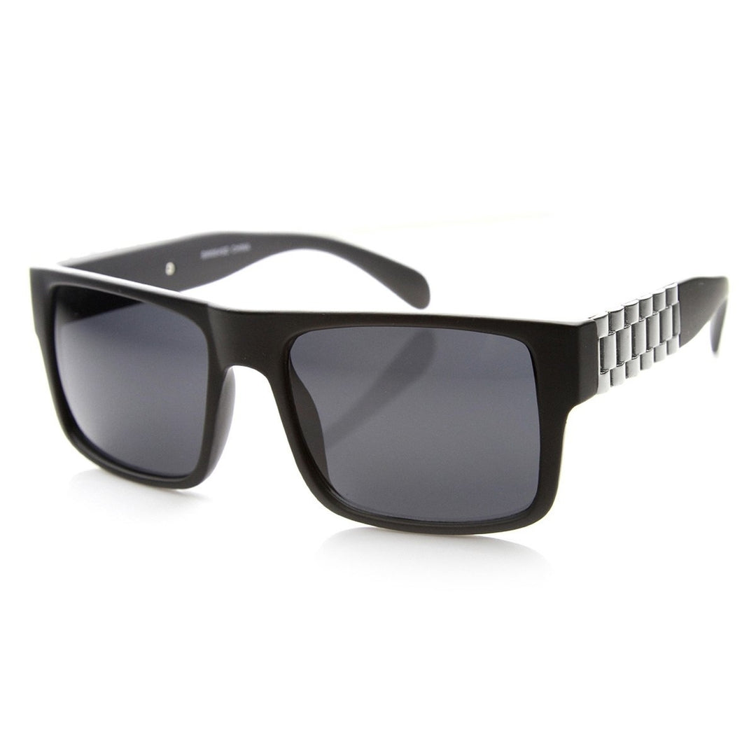 Retro Fashion Watch Link Temple Flat Top Square Sunglasses Image 2