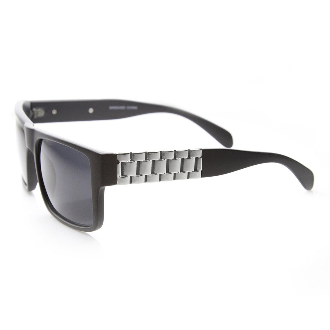 Retro Fashion Watch Link Temple Flat Top Square Sunglasses Image 3