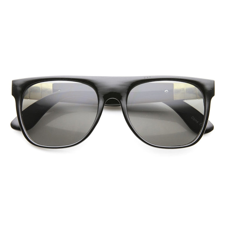 Retro Metal Accent Faux Leather Temple Flat Top Sunglasses Image 1