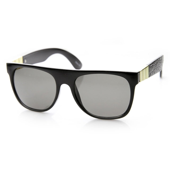 Retro Metal Accent Faux Leather Temple Flat Top Sunglasses Image 2