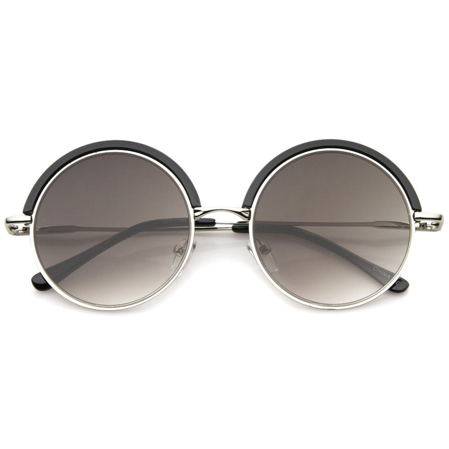 Retro Metal Frame Thin Temple Top Trim Flat Lens Round Sunglasses 51mm Image 1
