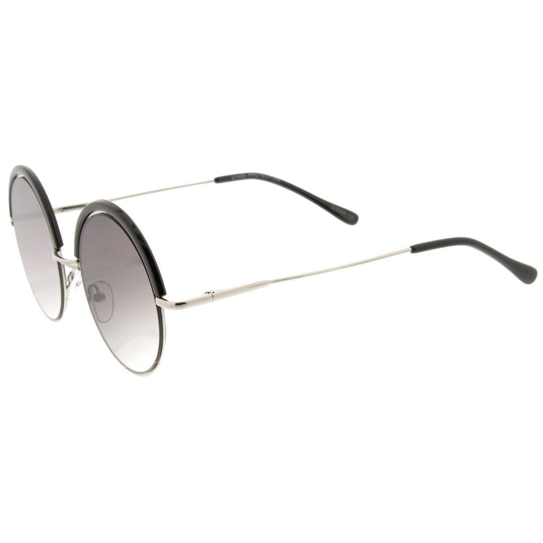Retro Metal Frame Thin Temple Top Trim Flat Lens Round Sunglasses 51mm Image 3