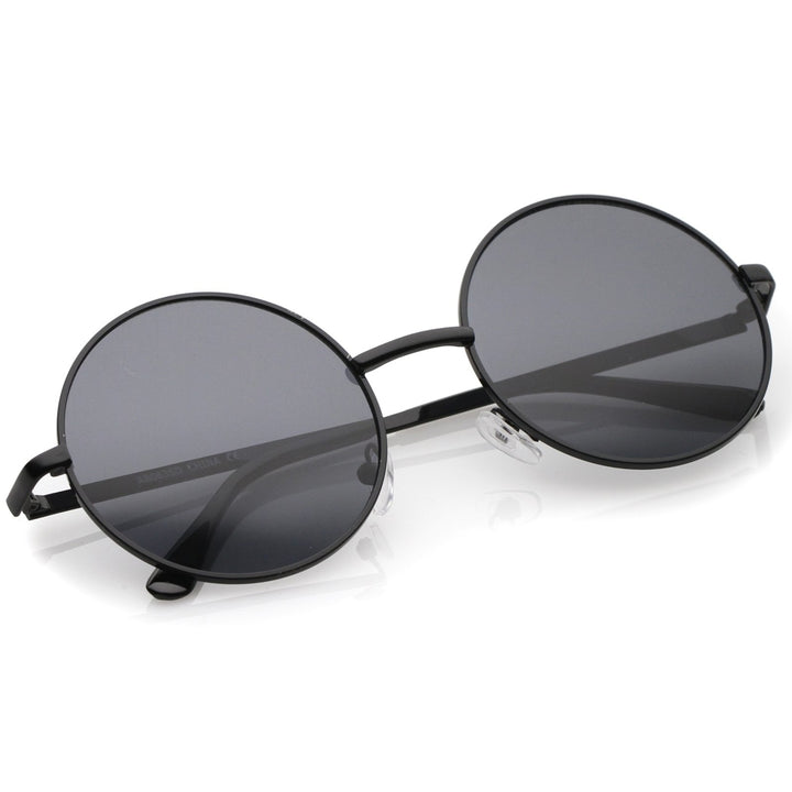 Retro Metal Frame Slim Temple Neutral-Colored Lens Round Sunglasses 51mm Image 4