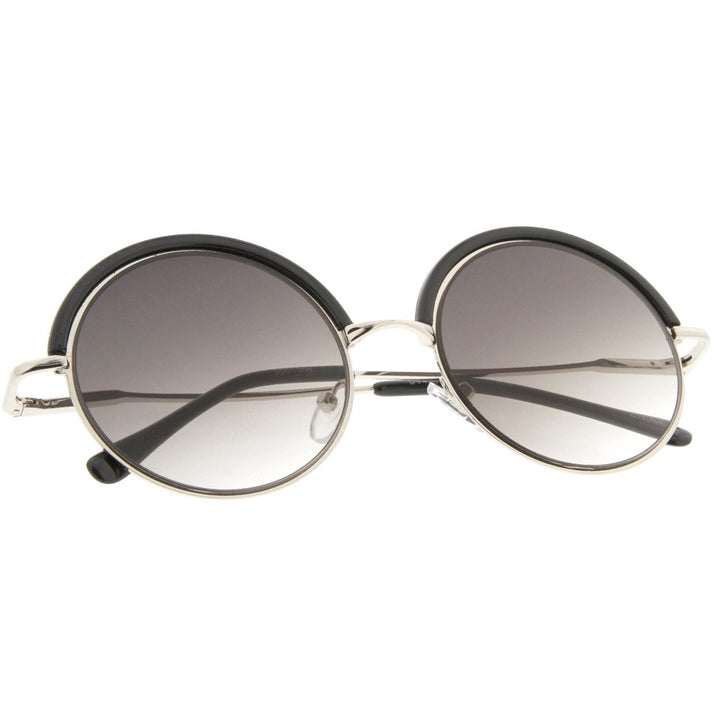 Retro Metal Frame Thin Temple Top Trim Flat Lens Round Sunglasses 51mm Image 4