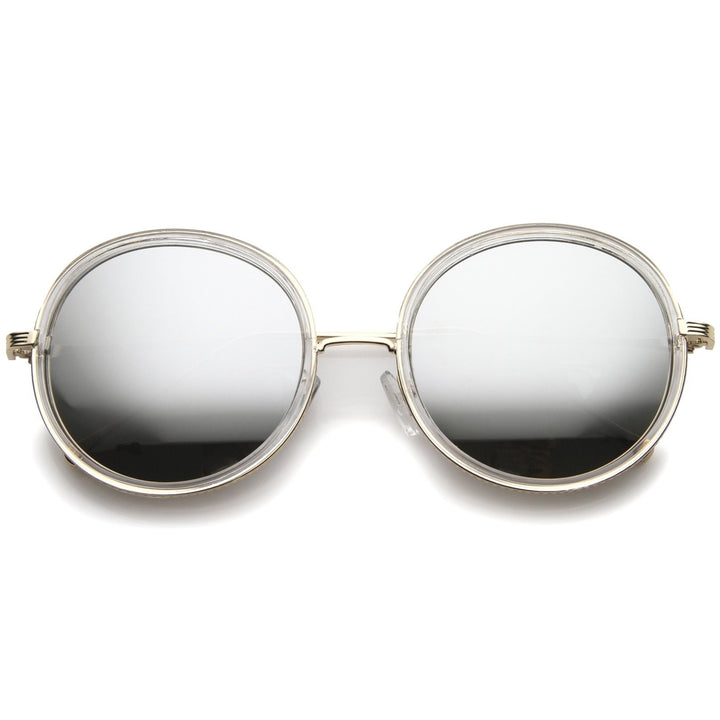 Retro Metal Temple Color Mirror Lens Oversize Round Sunglasses 53mm Image 1