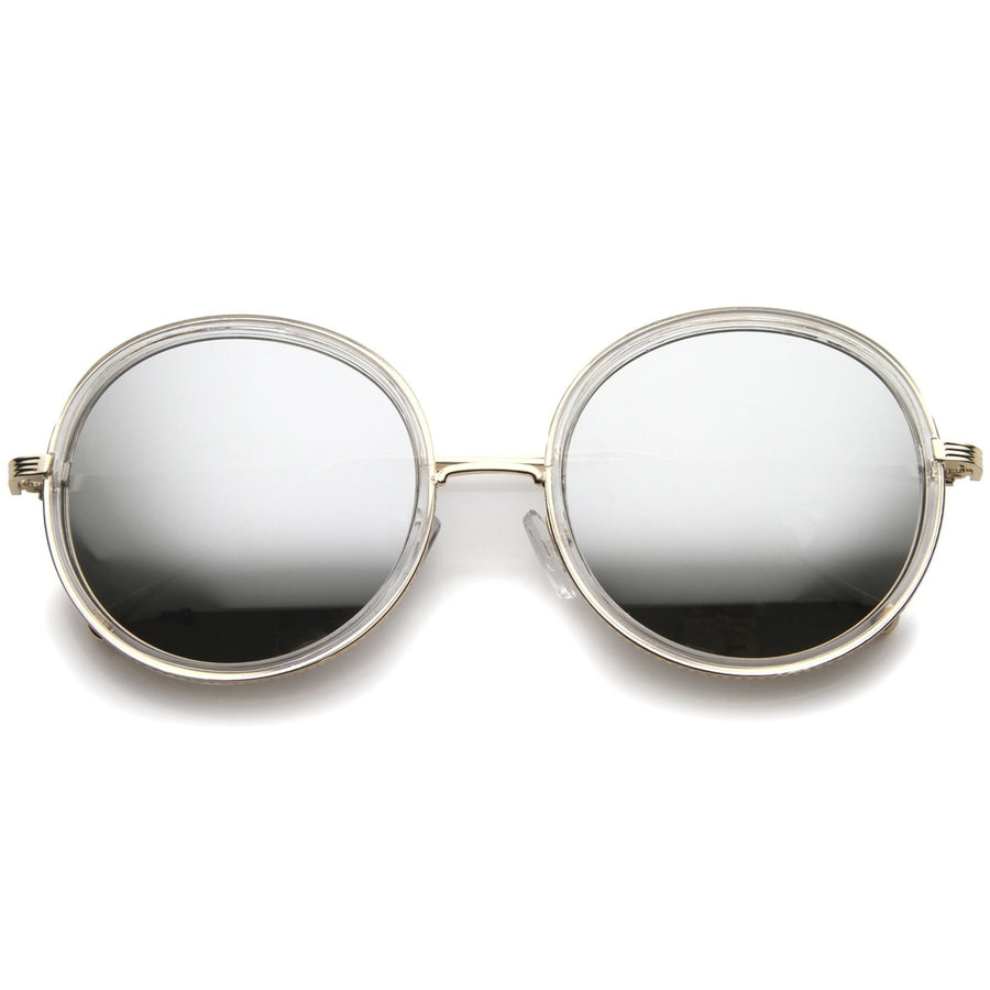 Retro Metal Temple Color Mirror Lens Oversize Round Sunglasses 53mm Image 1