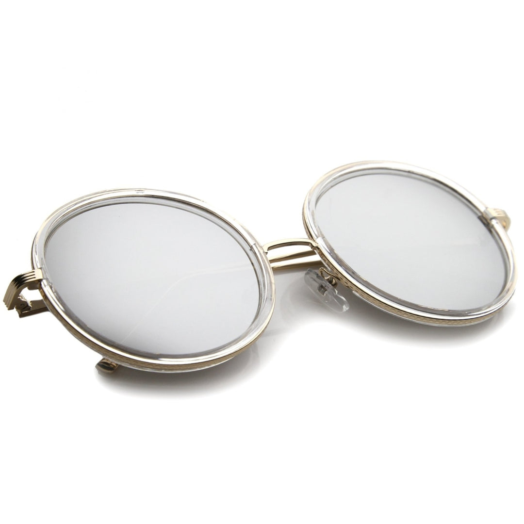 Retro Metal Temple Color Mirror Lens Oversize Round Sunglasses 53mm Image 4