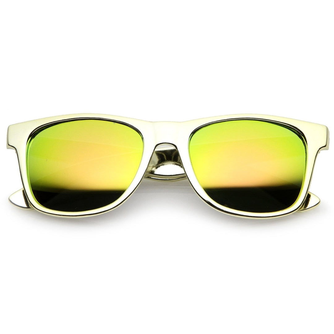 Retro Metallic Square Colored Mirror Lens Horn Rimmed Sunglasses 55mm Image 1