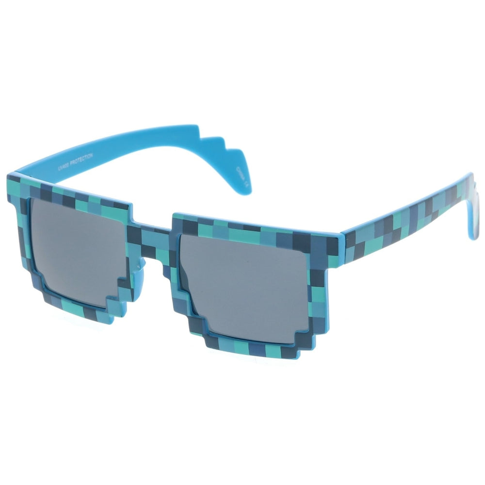 Retro Pixelated Square Sunglasses 50mm Lens Bright Color Fun UV Protection Image 2