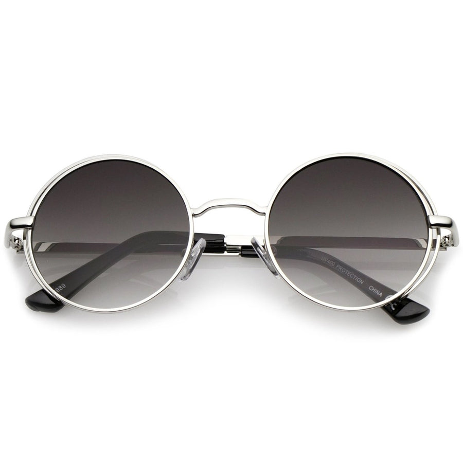 Retro Open Metal Frame Slim Temples Flat Lens Round Sunglasses 49mm Image 1