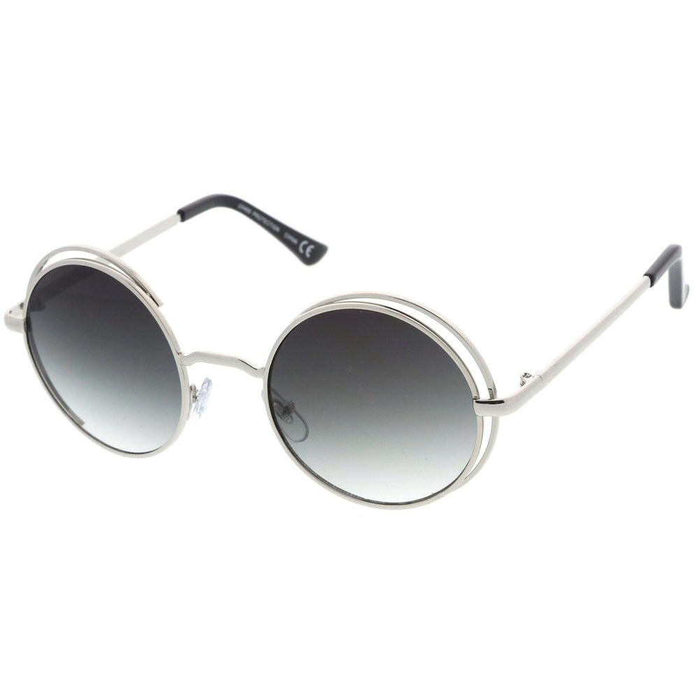 Retro Open Metal Frame Slim Temples Flat Lens Round Sunglasses 49mm Image 2
