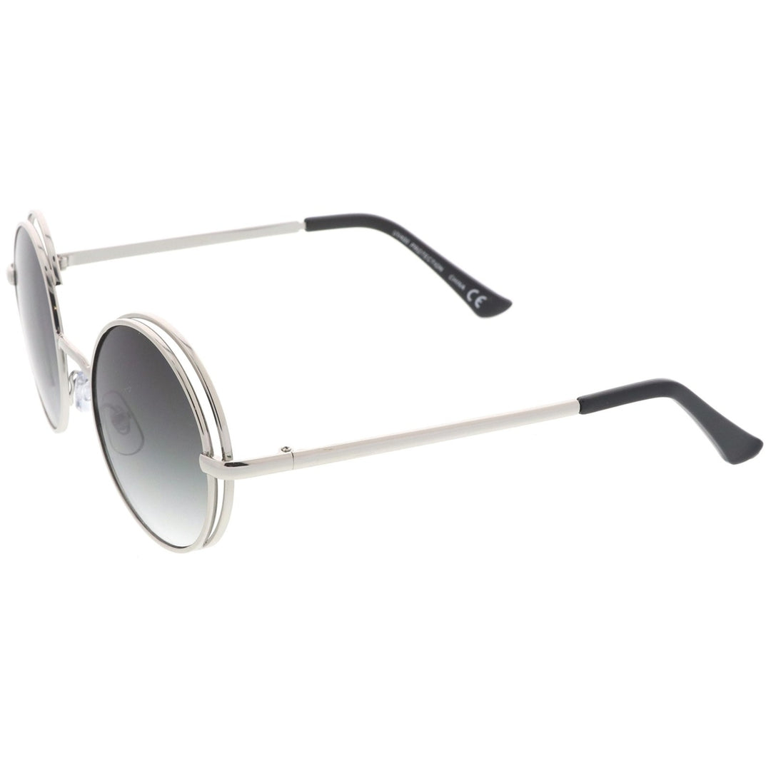 Retro Open Metal Frame Slim Temples Flat Lens Round Sunglasses 49mm Image 3