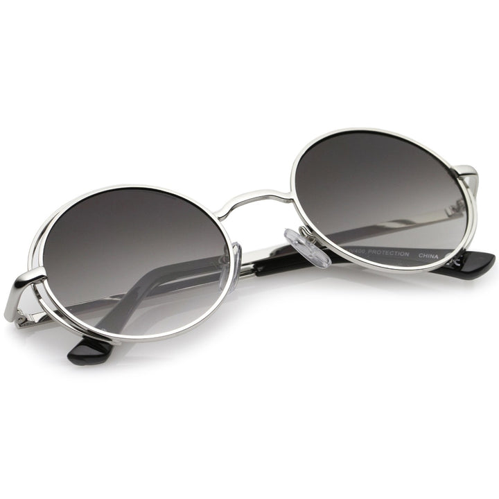 Retro Open Metal Frame Slim Temples Flat Lens Round Sunglasses 49mm Image 4