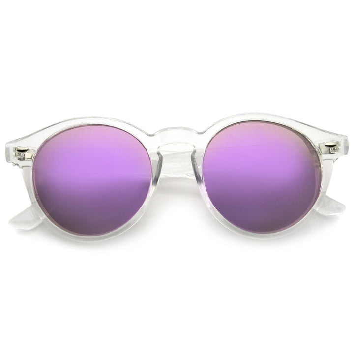 Retro Translucent Frame Color Mirror Lens Round Horn Rimmed Sunglasses 50mm Image 1