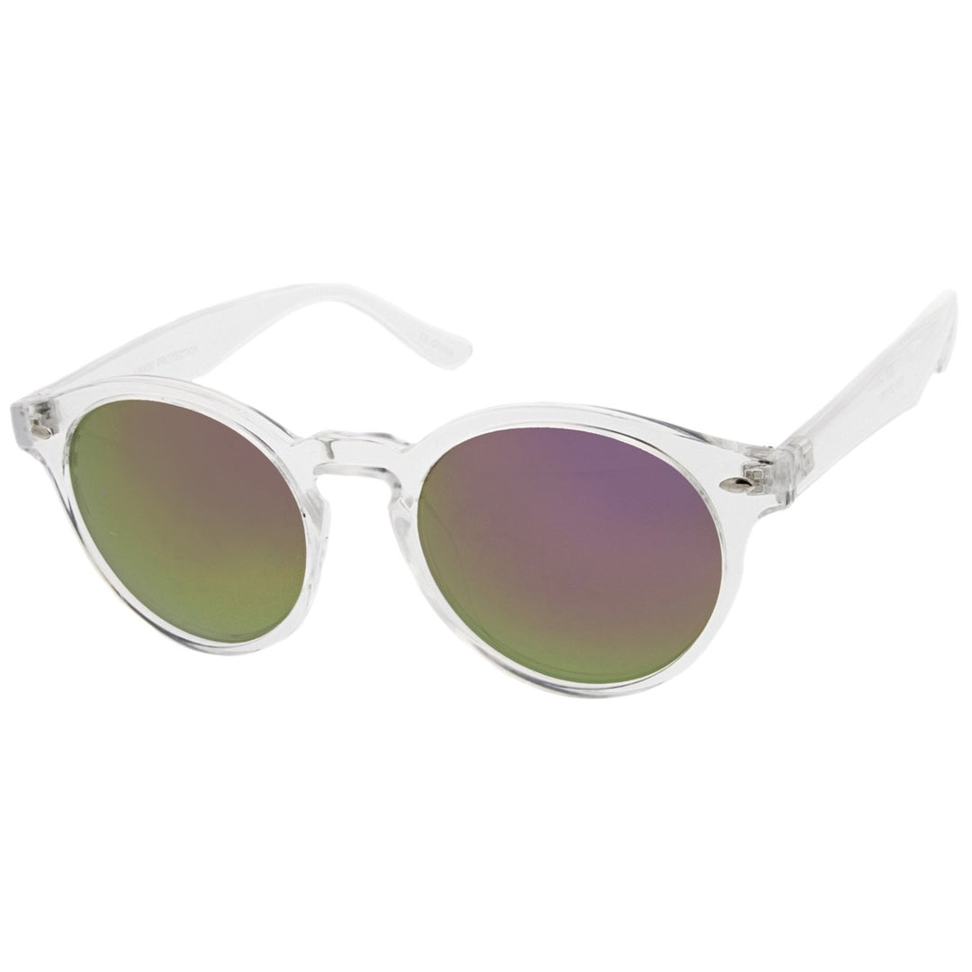 Retro Translucent Frame Color Mirror Lens Round Horn Rimmed Sunglasses 50mm Image 2