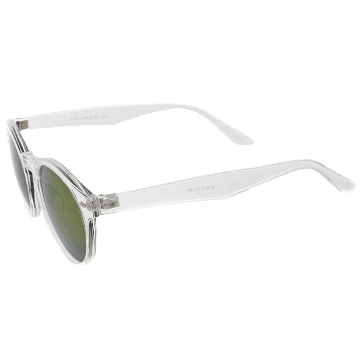 Retro Translucent Frame Color Mirror Lens Round Horn Rimmed Sunglasses 50mm Image 3