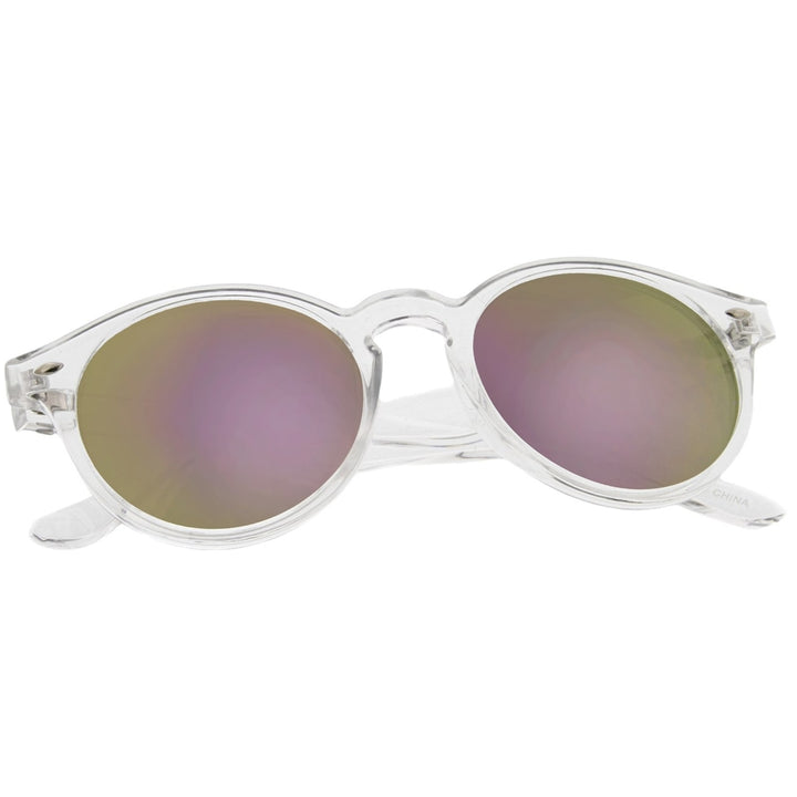 Retro Translucent Frame Color Mirror Lens Round Horn Rimmed Sunglasses 50mm Image 4