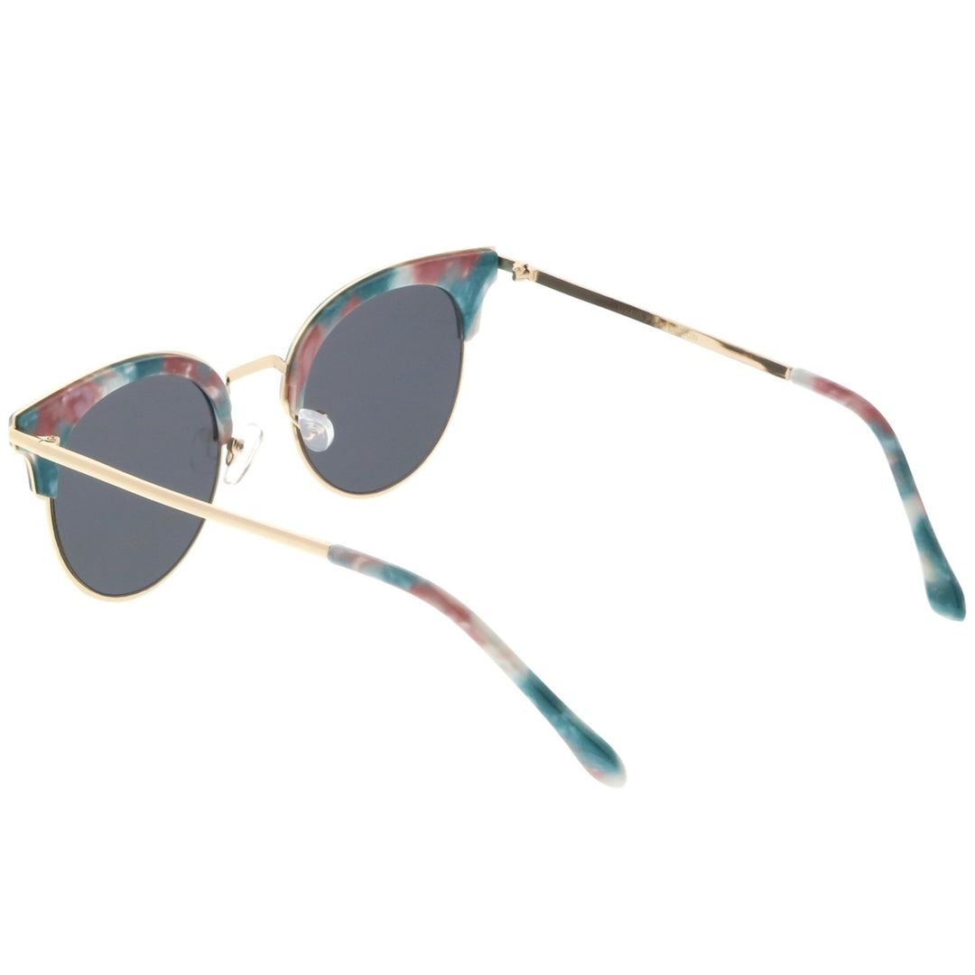 Semi Rimless Marble Print Cat Eye Sunglasses Flat Lens 48mm UV Protection Image 4