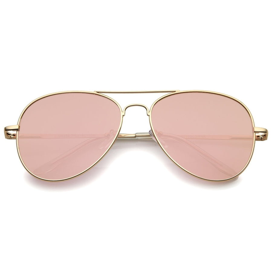 Rose Gold Pink Mirror Flat Lens Aviator Sunglasses 56mm Metal Frame Fashion Image 1