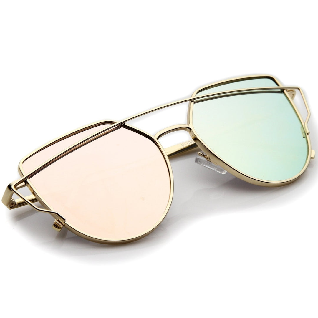Small Metal Frame Thin Temple Color Mirror Flat Lens Aviator Sunglasses 54mm Image 4