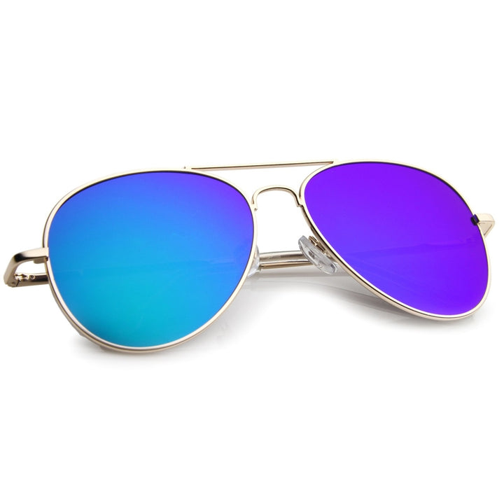 Small Full Metal Color Mirror Teardrop Flat Lens Aviator Sunglasses 56mm Image 4