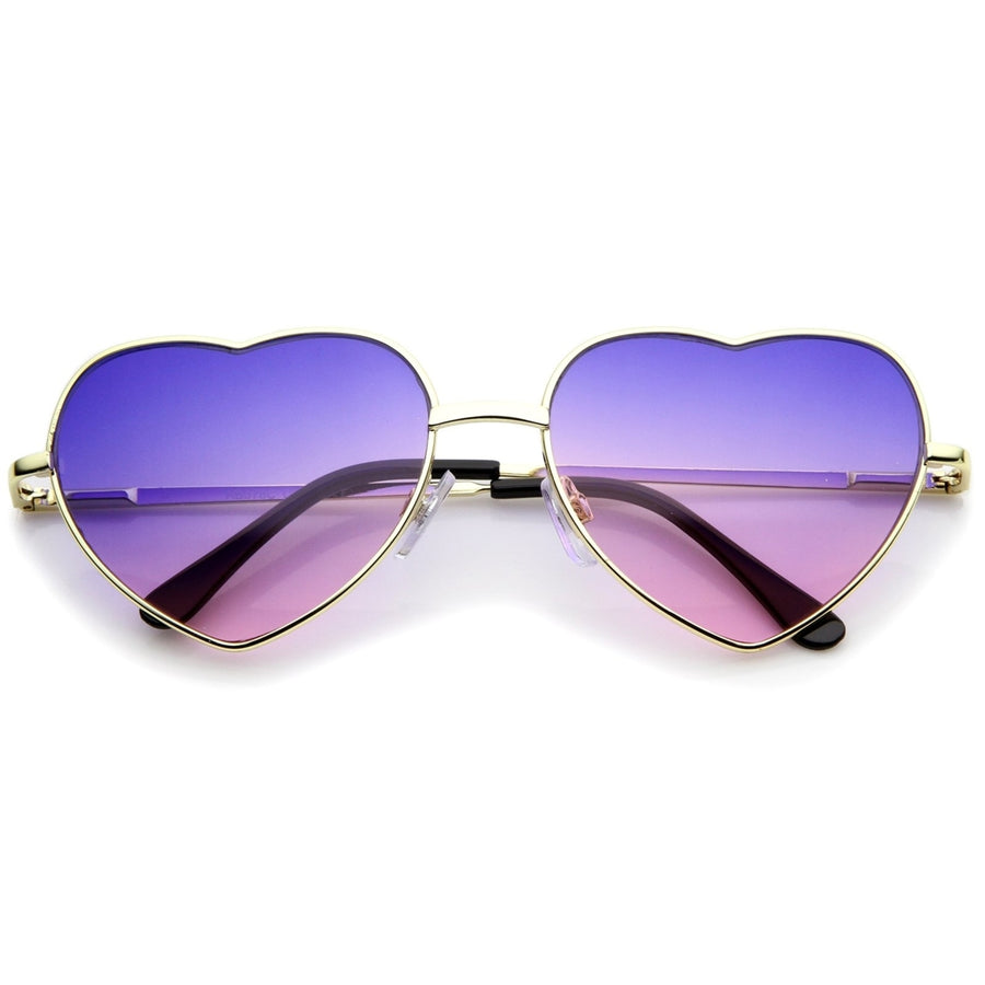 Heart Sunglasses Small 52mm Metal Frame Vibrant Gradient Lens Fashion Accessory Image 1