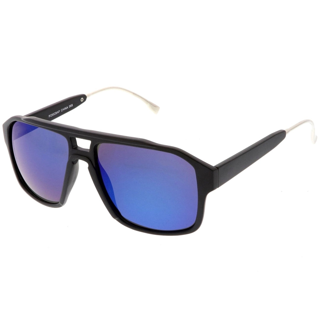 Sporty Aviator Sunglasses Flat Top Keyhole Nose Bridge Square Mirrored Lens 55mm Image 2