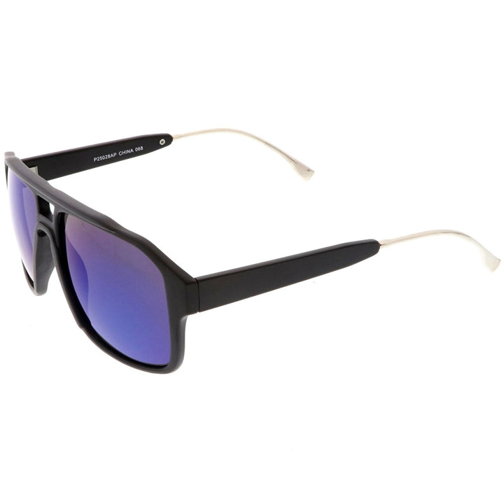 Sporty Aviator Sunglasses Flat Top Keyhole Nose Bridge Square Mirrored Lens 55mm Image 3