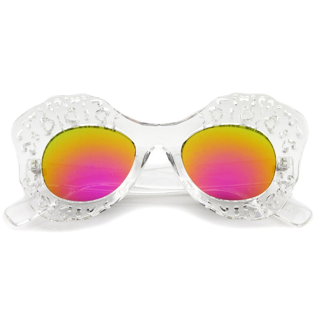 Transparent Cutout Frame Colored Mirror Lens Oversize Butterfly Sunglasses 49mm Image 1