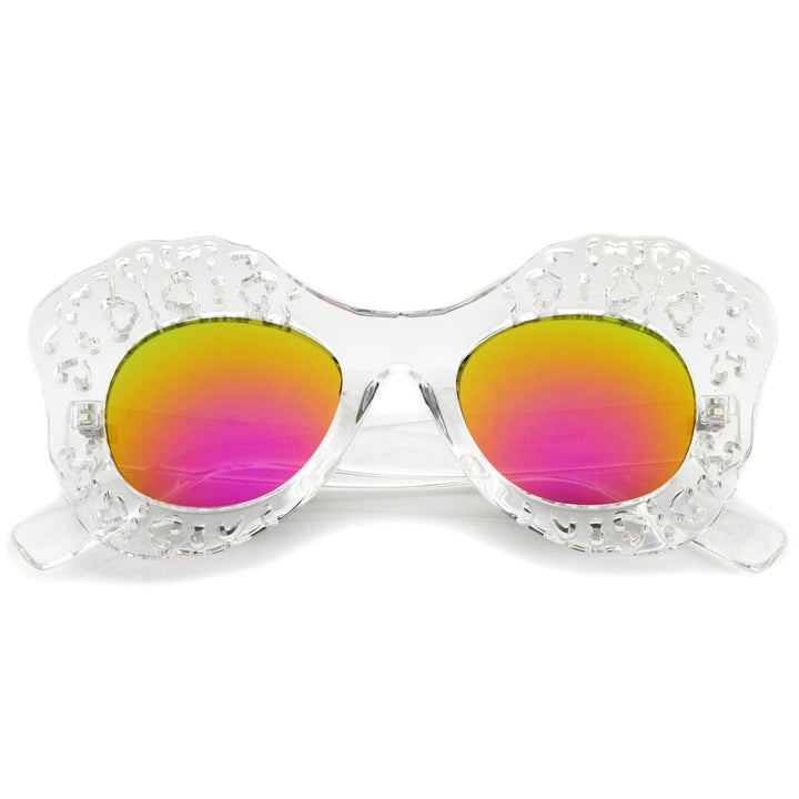 Transparent Cutout Frame Colored Mirror Lens Oversize Butterfly Sunglasses 49mm Image 1