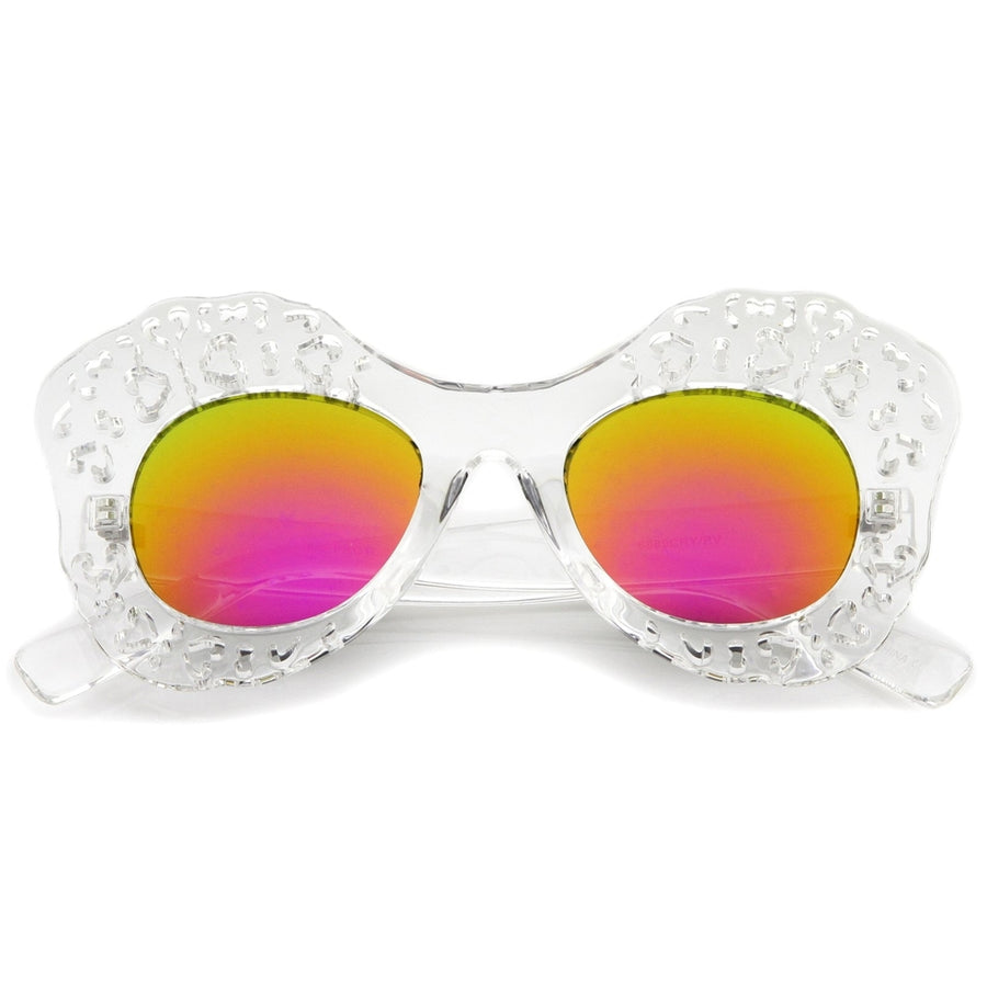 Transparent Cutout Frame Colored Mirror Lens Oversize Butterfly Sunglasses 49mm Image 1