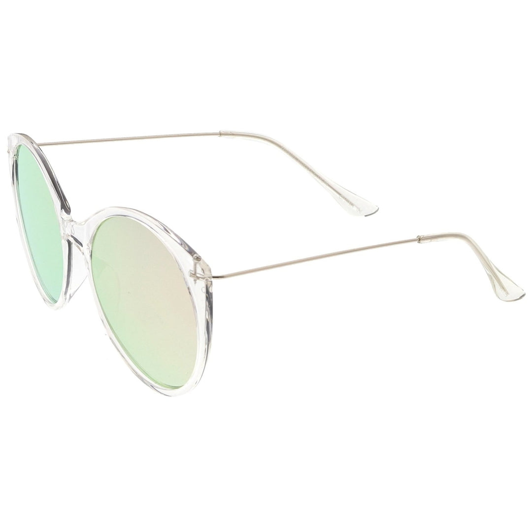 Transparent Cat Eye Sunglasses With Thin Metal Arms And Round Mirrored Flat Lens 56mm Image 3