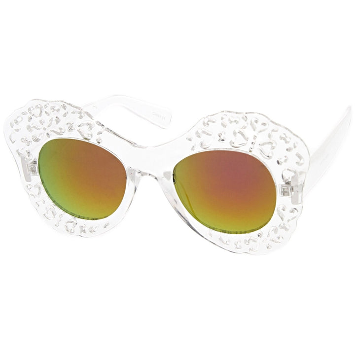 Transparent Cutout Frame Colored Mirror Lens Oversize Butterfly Sunglasses 49mm Image 2