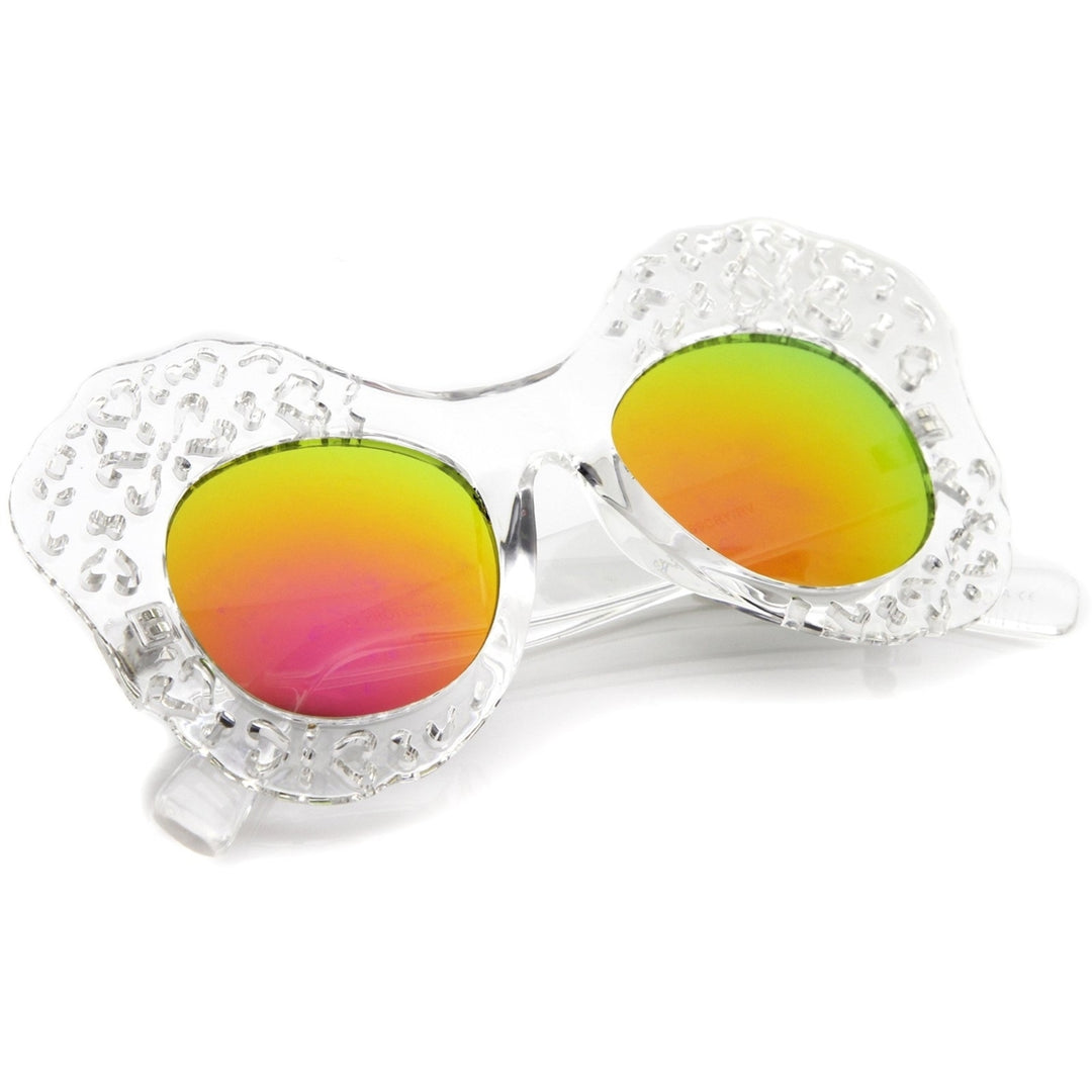 Transparent Cutout Frame Colored Mirror Lens Oversize Butterfly Sunglasses 49mm Image 4