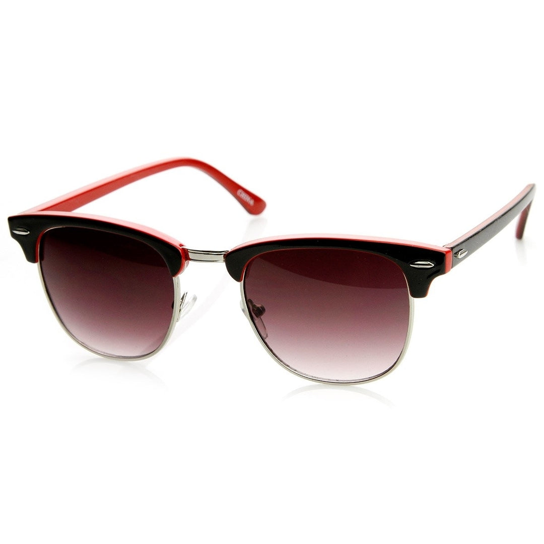 Two-Tone Colorful Classic Half Frame Horn Rimmed Sunglasses Image 2