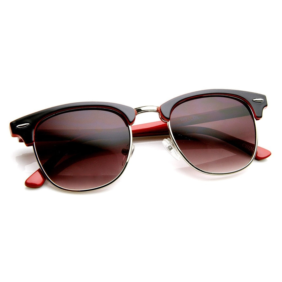 Two-Tone Colorful Classic Half Frame Horn Rimmed Sunglasses Image 4
