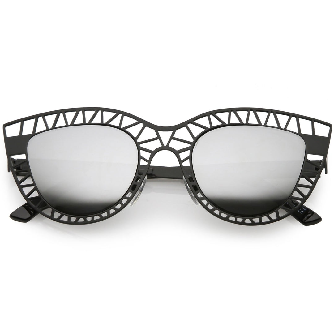 Unique Laser Cut Out Cat Eye Sunglasses With Color Mirrored Lens 48mm Image 1