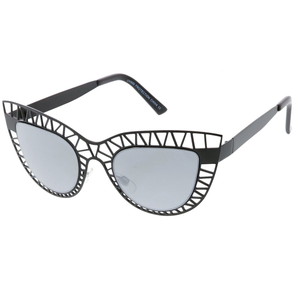Unique Laser Cut Out Cat Eye Sunglasses With Color Mirrored Lens 48mm Image 2