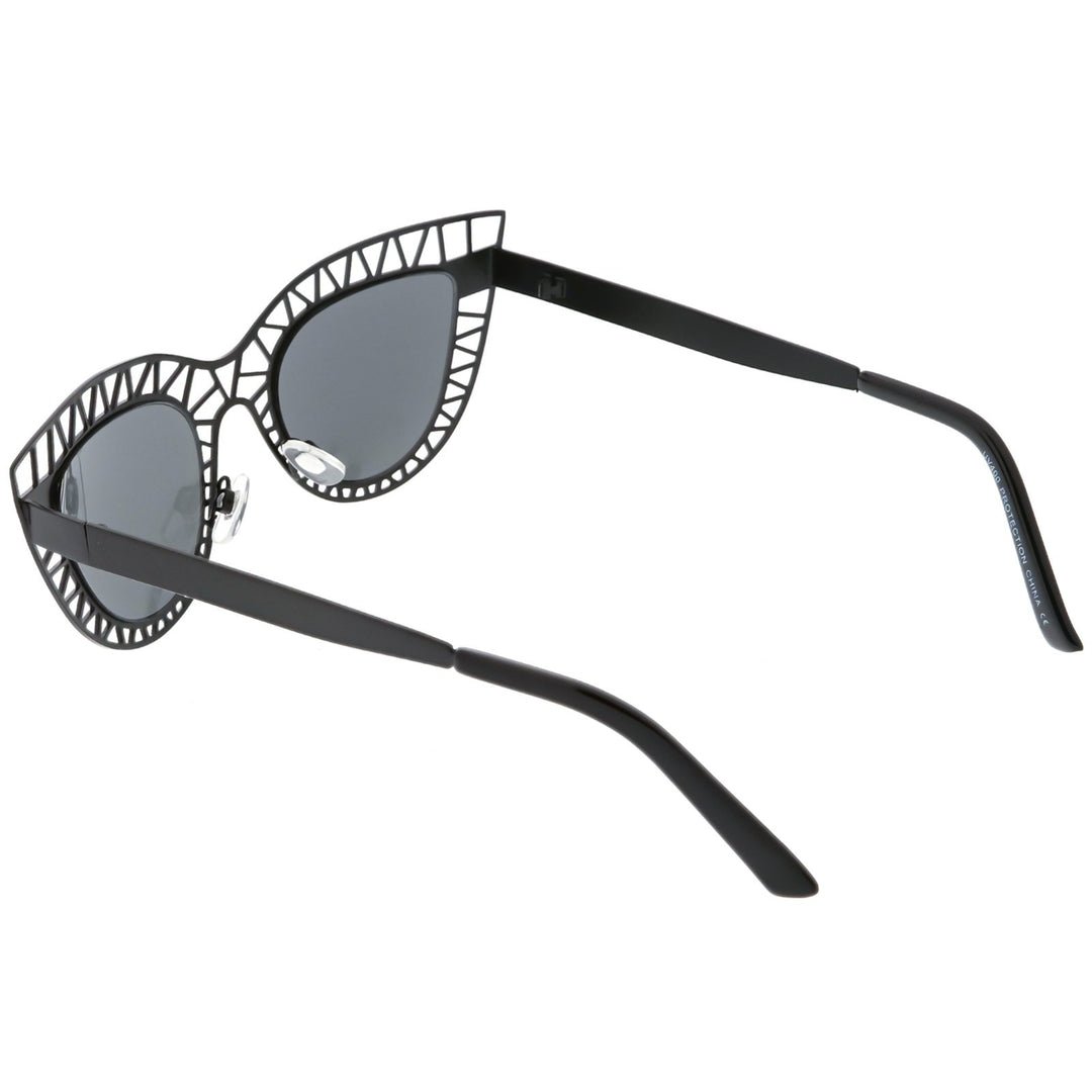 Unique Laser Cut Out Cat Eye Sunglasses With Color Mirrored Lens 48mm Image 4