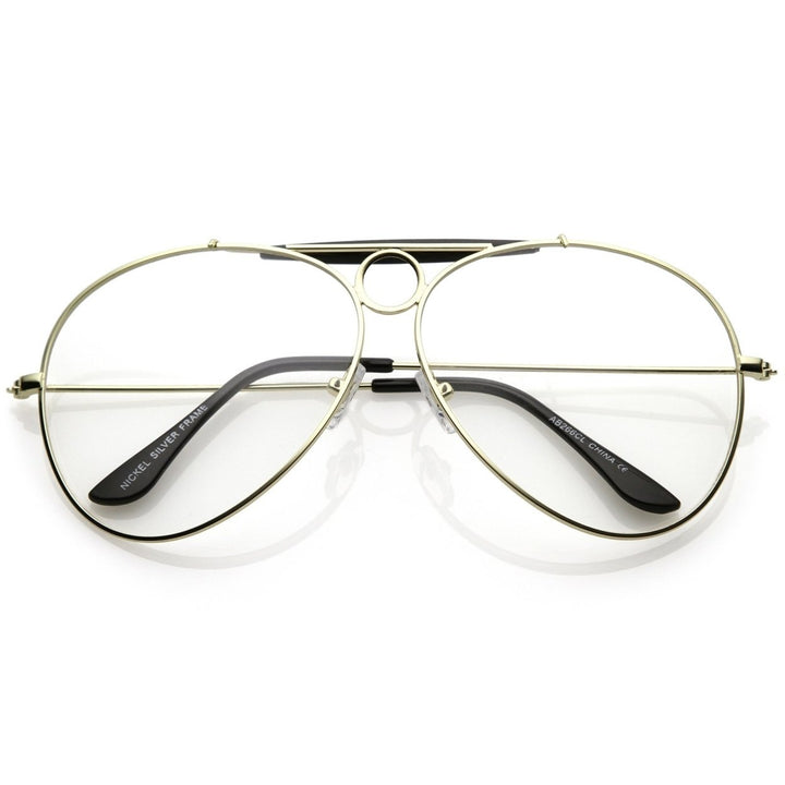 Oversize Aviator Glasses 64mm Clear Lens Double Crossbar Metal Frame Black Accent Image 1