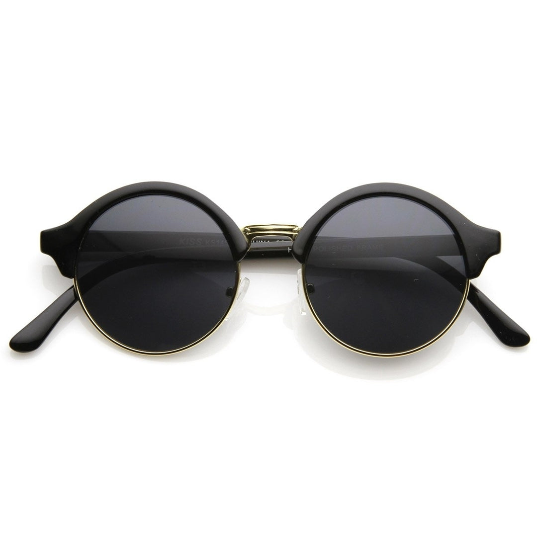 Vintage Inspired Classic Half Frame Semi-Rimless Round Circle Sunglasses Image 1