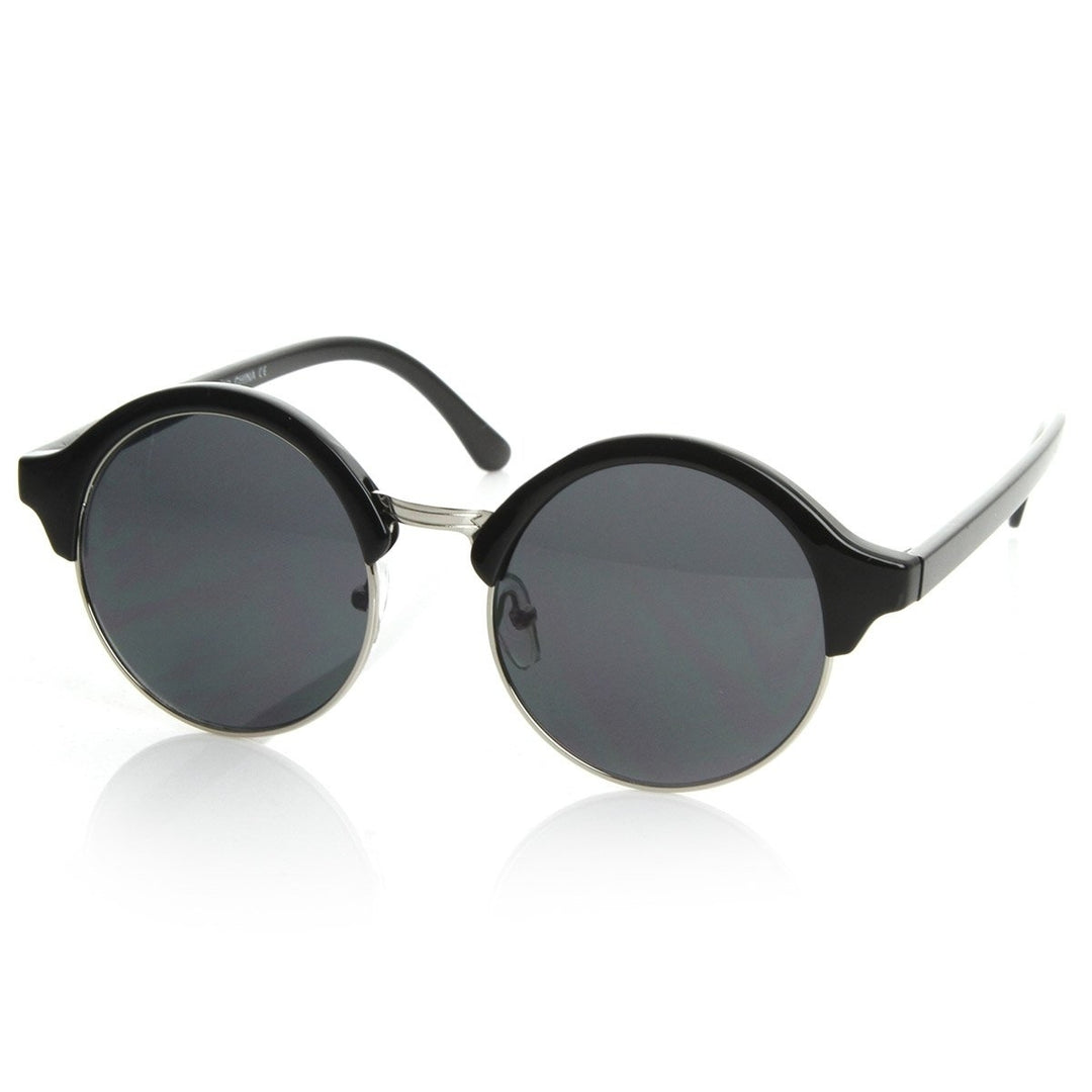Vintage Inspired Classic Half Frame Semi-Rimless Round Circle Sunglasses Image 2
