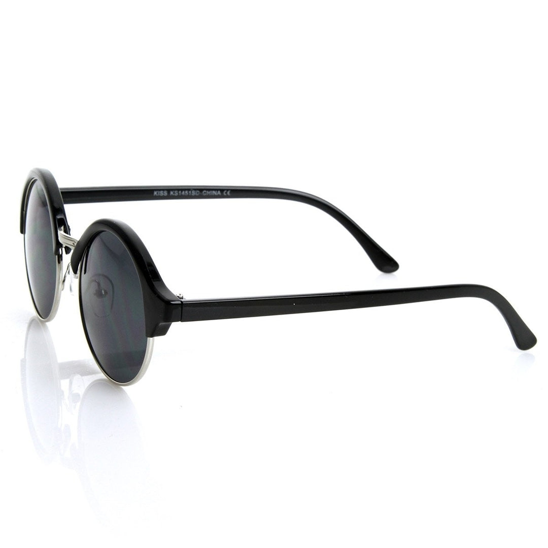 Vintage Inspired Classic Half Frame Semi-Rimless Round Circle Sunglasses Image 3