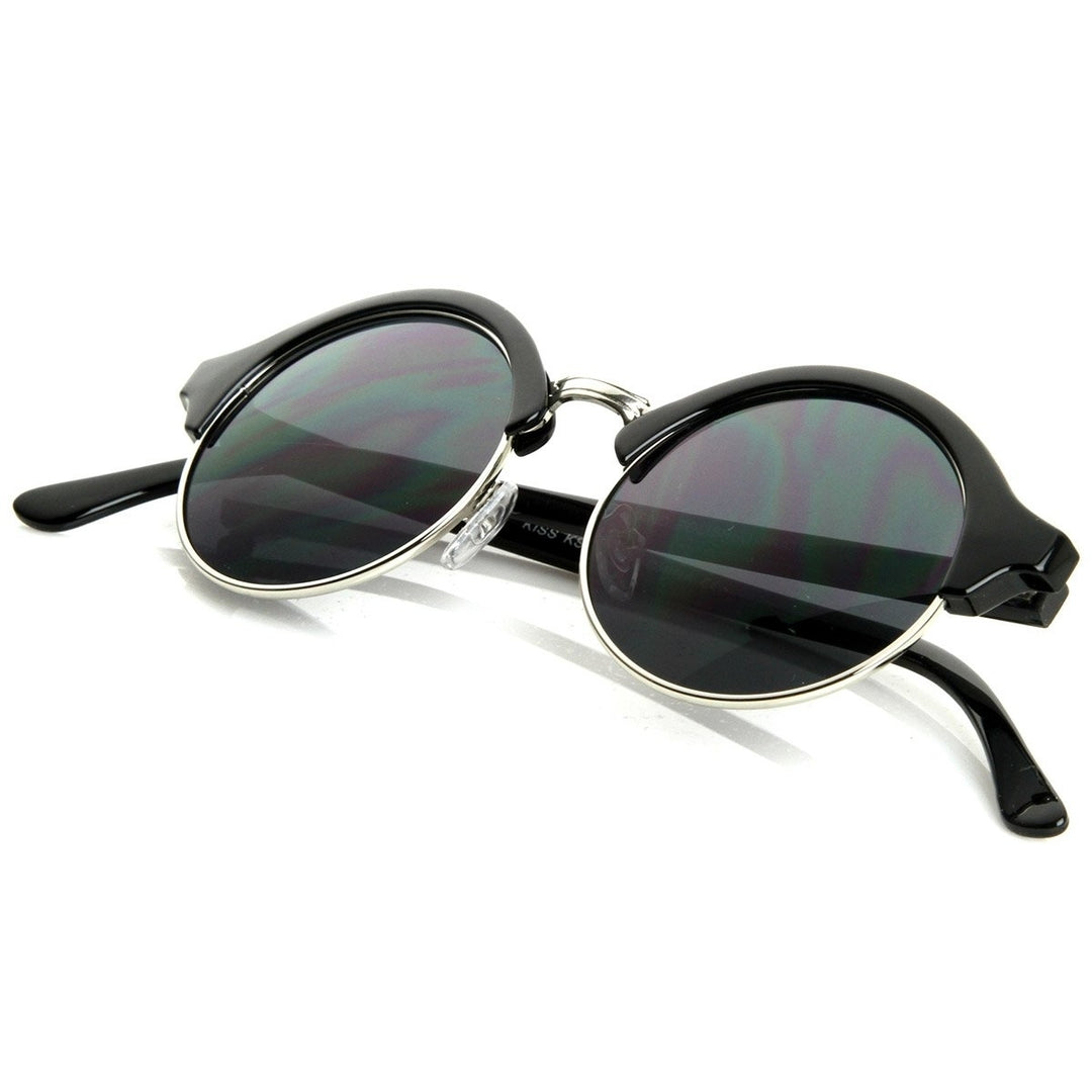 Vintage Inspired Classic Half Frame Semi-Rimless Round Circle Sunglasses Image 4