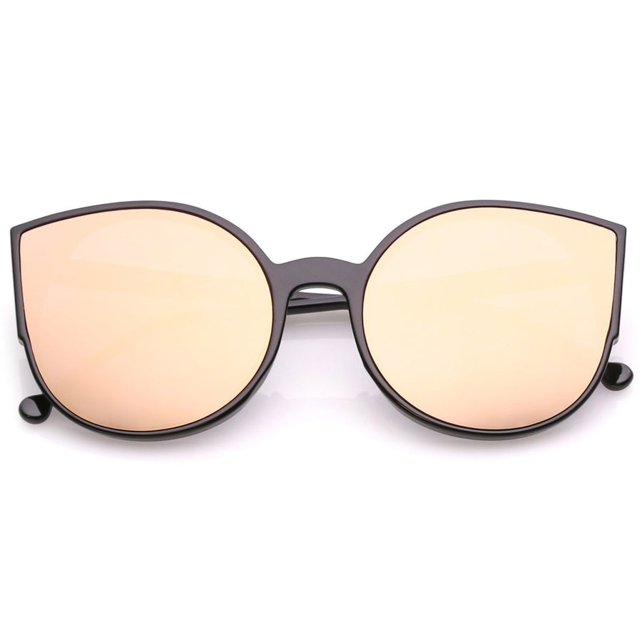 Womens Cat Eye Sunglasses With Slim Arms Round Colored Mirror Flat Lens 56mm Image 1