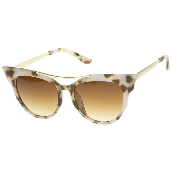 Womens Fashion Metal Temple Crossbar Bold Cat Eye Sunglasses 51mm Image 2