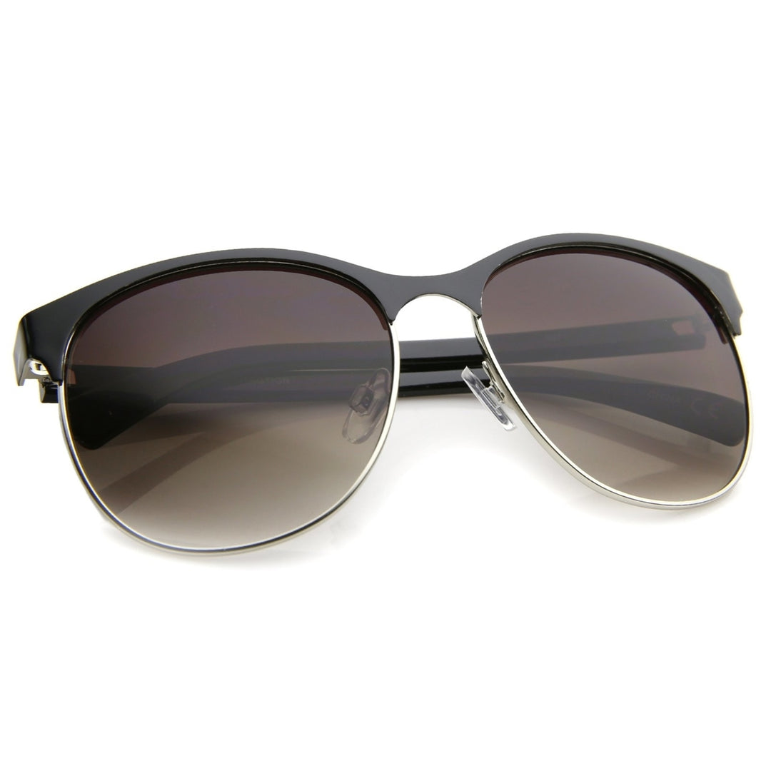 Womens Fashion Two Toned Tinted Lens Half-Frame Round Sunglasses 55mm Image 4