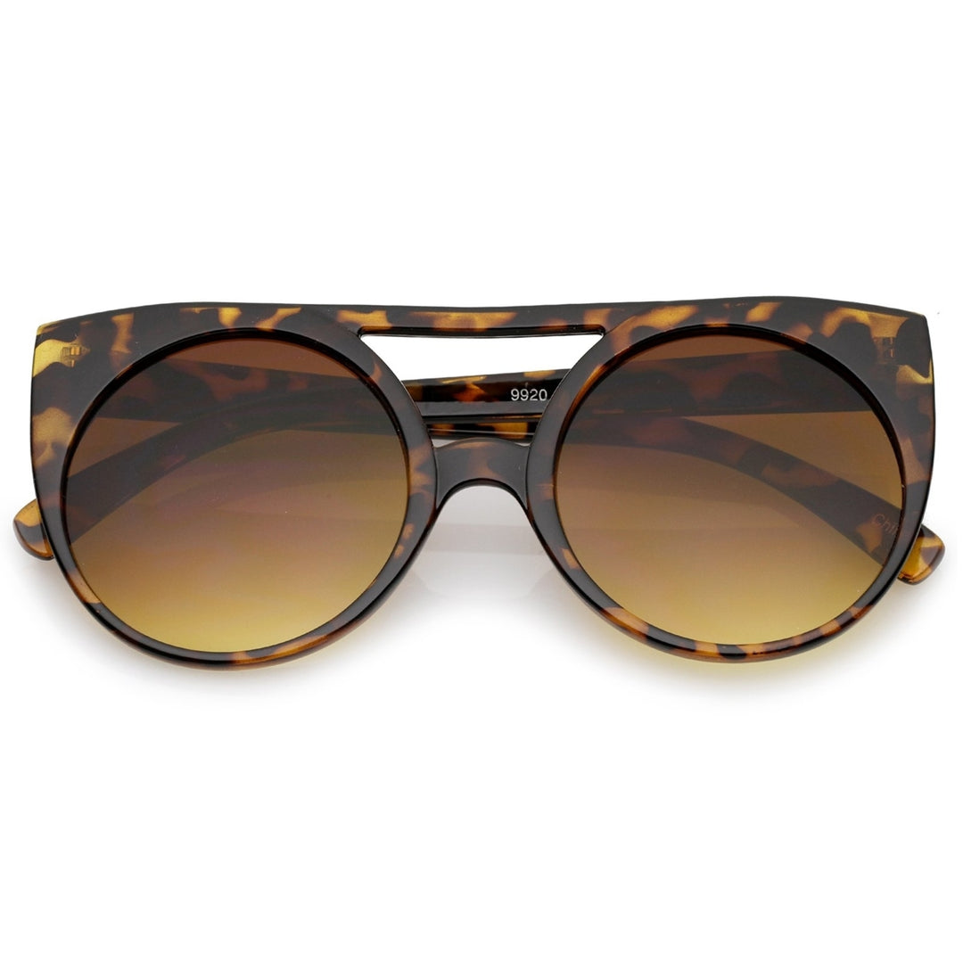 Womens Flat Top Cutout Round Lens Oversize Cat Eye Sunglasses 52mm Image 1