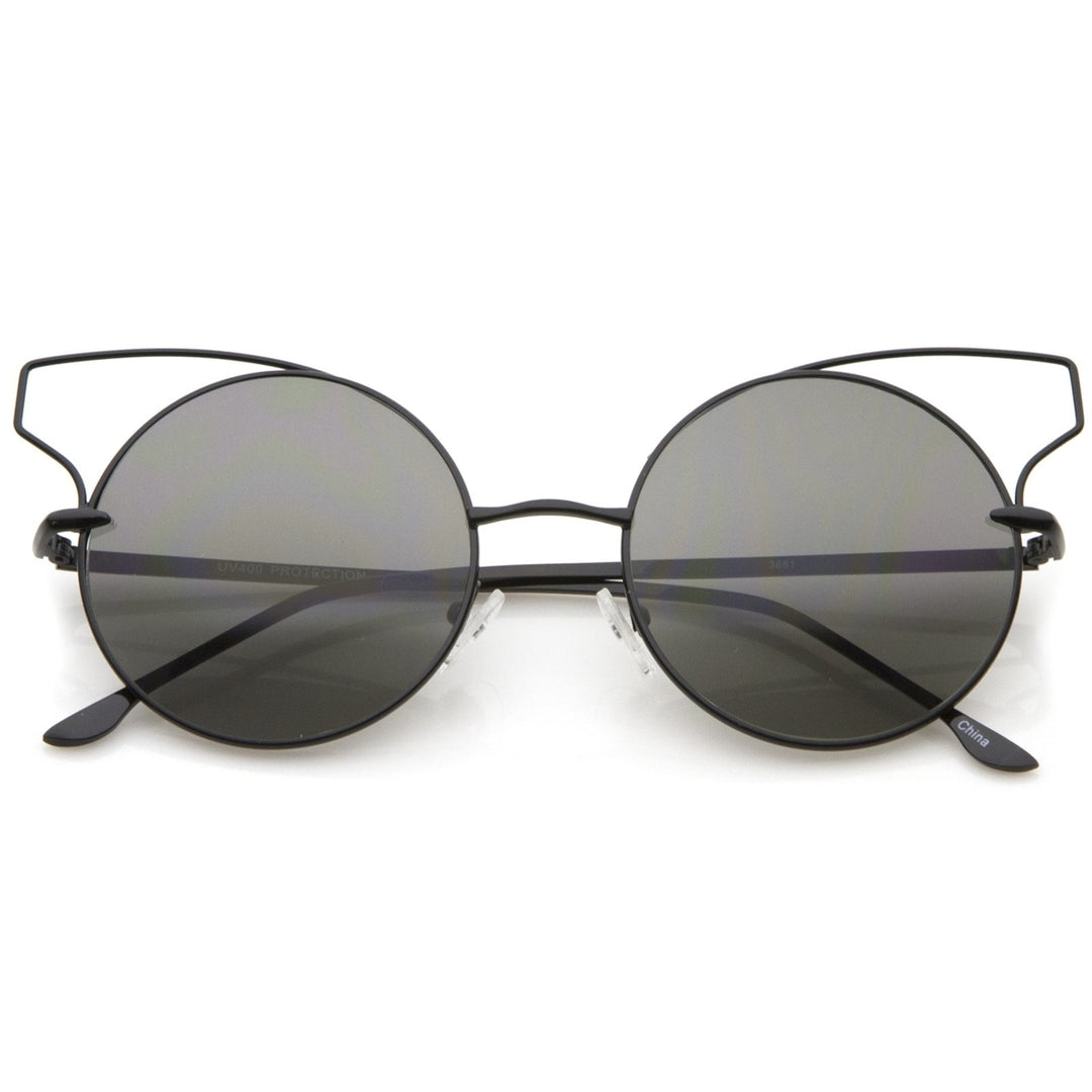Womens Full Metal Open Design Frame Round Cat Eye Sunglasses 55mm Image 1